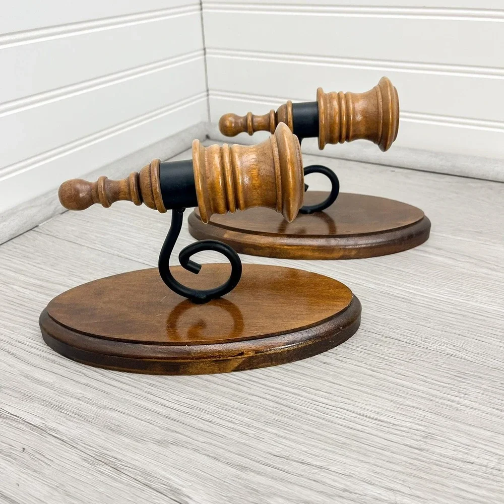 Solid Wood and Metal Wall Sconce Candleholder Set‎ of 2 - Vintage Rustic Decor